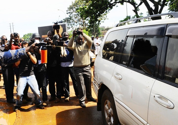 After smashing the windscreen, Pepper Spray together with teargas was sprayed on Kizza Besigye before being arrested on April 28, 2011